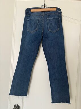 MOTHER Cropped Raw-Hem Jeans - Dark Blue